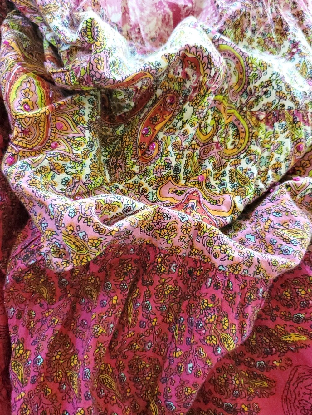 FEMME TIERED BOHO MIDI SWING SKIRT SIZE MEDIUM BEADED+SEQIINS EXCELLENT LIKE NEW - Picture 4 of 13